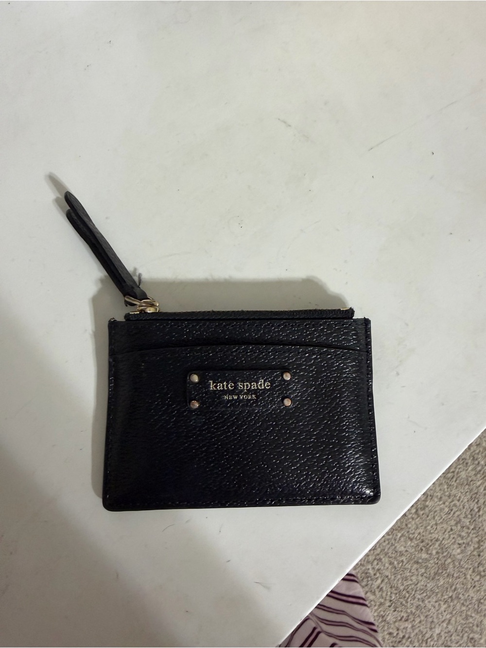 kate spade Black Leather Zip Card Wallet